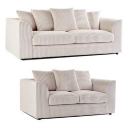 Furnishings For Less UK Luxor Jumbo Cord 3 + 2 Fabric Sofa Suite in Cream