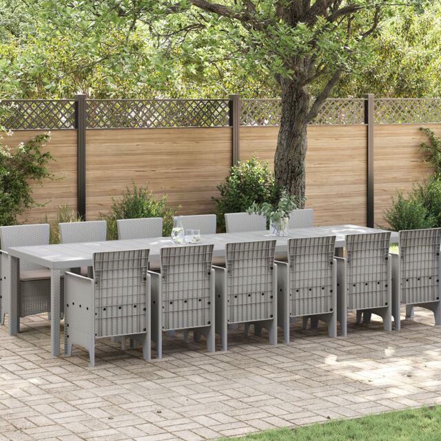 Berkfield Home 13 Piece Garden Dining Set with Cushions Light Grey Poly Rattan - image 1
