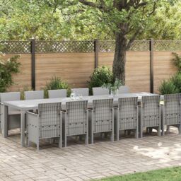 Berkfield Home 13 Piece Garden Dining Set with Cushions Light Grey Poly Rattan - thumbnail 1