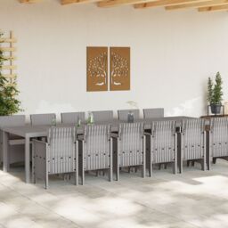 Berkfield Home 13 Piece Garden Dining Set with Cushions Light Grey Poly Rattan - thumbnail 3