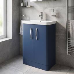 Balterley Handsacre Contemporary 2 Door Vanity Basin Unit, Satin Blue, 600mm in Blue - thumbnail 3