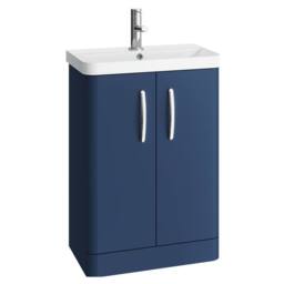 Balterley Handsacre Contemporary 2 Door Vanity Basin Unit, Satin Blue, 600mm in Blue - thumbnail 1