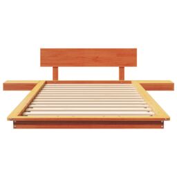 Berkfield Home Floor Bed Frame with Bedside Tables Wax Brown 100x200cm Solid Wood - Size: 100x200 cm - thumbnail 5