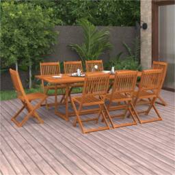 Berkfield Home 9 Piece Garden Dining Set Solid Acacia Wood in Brown - thumbnail 1