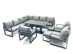 Fimous 12 Seater Outdoor Aluminum Garden Furniture Set Corner Sofa 3 Chair 2 Small Footstool Adjustable Rising Lifting Dining Table Sets Dark Grey - thumbnail 1