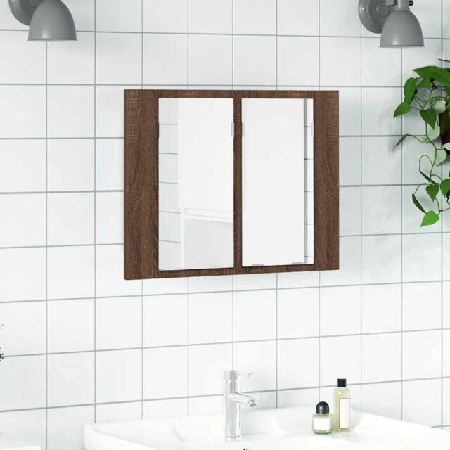 Berkfield Home LED Mirror Cabinet Brown Oak 60x12x45 cm Engineered Wood - Size: 60 x 12 x 45 cm - image 1