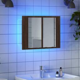 Berkfield Home LED Mirror Cabinet Brown Oak 60x12x45 cm Engineered Wood - Size: 60 x 12 x 45 cm - thumbnail 3