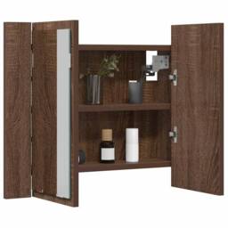 Berkfield Home LED Mirror Cabinet Brown Oak 60x12x45 cm Engineered Wood - Size: 60 x 12 x 45 cm - thumbnail 5