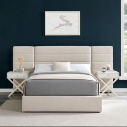 Modish Furnishing Amara Biege Wide Panel Fabric Headboard Ottoman Storage Bed King Size in Beige - thumbnail 3