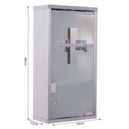 HOMCOM Wall Mounted Lockable Medicine Cabinet Stainless Steel in Silver - thumbnail 3