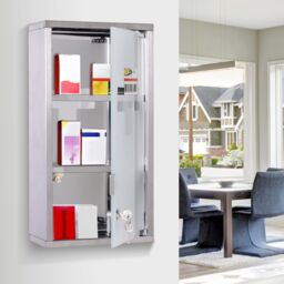 HOMCOM Wall Mounted Lockable Medicine Cabinet Stainless Steel in Silver