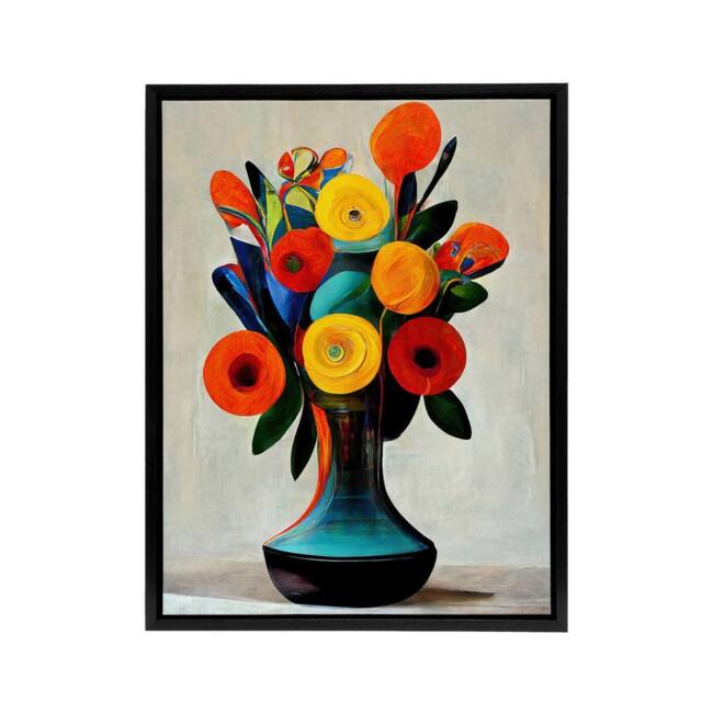 "Artery8 Floral Bouquet in Vase Framed Canvas Wall Art Print - Size: W12"" x H16""" - image 1