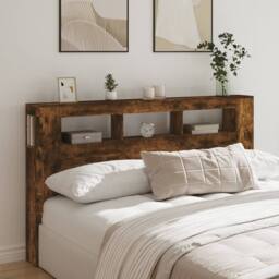 Berkfield Home LED Headboard Smoked Oak 180x18.5x103.5 cm Engineered Wood in Brown - thumbnail 4