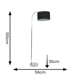 ValueLights Curva Chrome Arched Floor Lamp with Metallic Chrome Inner Drum Lamp Shade & Bulb in Black - thumbnail 4