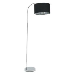 ValueLights Curva Chrome Arched Floor Lamp with Metallic Chrome Inner Drum Lamp Shade & Bulb in Black - thumbnail 2