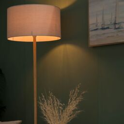 ValueLights Heather Light Wood Floor Lamp with Fabric Drum Shade in Light Grey - thumbnail 5