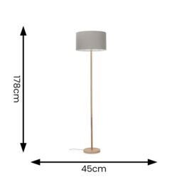 ValueLights Heather Light Wood Floor Lamp with Fabric Drum Shade in Light Grey - thumbnail 6