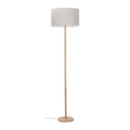 ValueLights Heather Light Wood Floor Lamp with Fabric Drum Shade in Light Grey - thumbnail 2