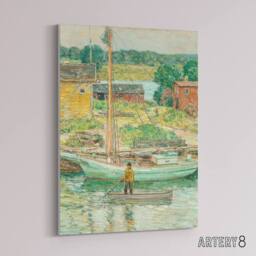"Artery8 Oyster Sloop Sailboat in Cos Cob Harbour Hassam Canvas Wall Art Print - Size: W12"" x H16""" - thumbnail 2