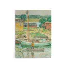 "Artery8 Oyster Sloop Sailboat in Cos Cob Harbour Hassam Canvas Wall Art Print - Size: W12"" x H16""" - thumbnail 1