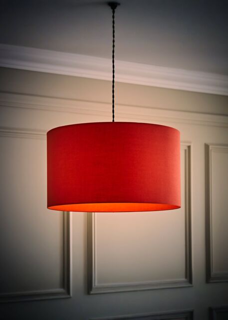 ValueLights Reni Rust Red Fabric Easy Fit Drum Ceiling Lamp Shade with LED Bulb in Burnt Orange - Size: Large - image 1