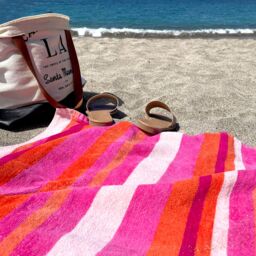 Allure Bath Fashions Men's Velour Stripe Beach Towel in Pink - thumbnail 2