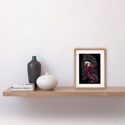 "Artery8 Wall Art Print Tropical Bird Jungle Deep Green Linocut Retro Vintage Artwork Framed 9X7 Inch in Beige - Size: W7"" x H9""" - thumbnail 2