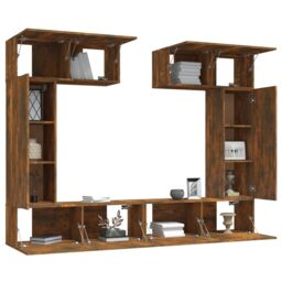 Berkfield Home 6 Piece TV Cabinet Set Smoked Oak Engineered Wood in Brown - thumbnail 4