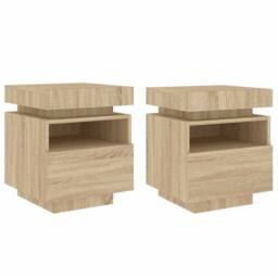 Berkfield Home Bedside Cabinets with LED Lights 2 pcs Sonoma Oak 40x39x48.5 cm in Brown - thumbnail 1