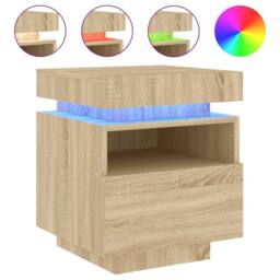 Berkfield Home Bedside Cabinets with LED Lights 2 pcs Sonoma Oak 40x39x48.5 cm in Brown - thumbnail 5