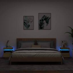 Berkfield Home Bedside Cabinets with LED Lights 2 pcs Sonoma Oak 40x39x48.5 cm in Brown - thumbnail 2