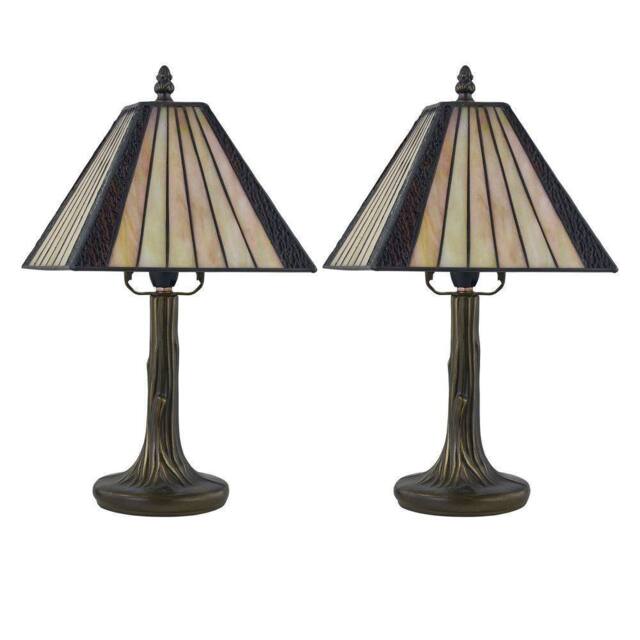 First Choice Lighting Set of 2 Stratford - Tiffany Coloured Glass 39cm Table Lamps in Bronze - image 1