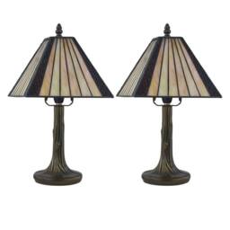 First Choice Lighting Set of 2 Stratford - Tiffany Coloured Glass 39cm Table Lamps in Bronze
