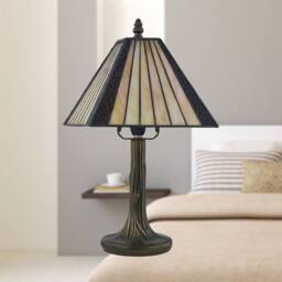First Choice Lighting Set of 2 Stratford - Tiffany Coloured Glass 39cm Table Lamps in Bronze - thumbnail 6