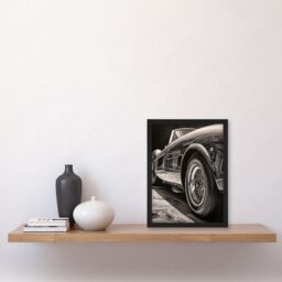 Artery8 Sleek & Sporty Hyper Realistic Graphite Drawing Sports Car Spoke Wheels Gift For Him Artwork Framed Wall Art Print A4 in Black - thumbnail 4