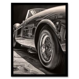 Artery8 Sleek & Sporty Hyper Realistic Graphite Drawing Sports Car Spoke Wheels Gift For Him Artwork Framed Wall Art Print A4 in Black - thumbnail 1