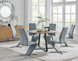 FurnitureboxUK Santorini Brown Wood Effect Dining Table & 6 Willow Chairs in Grey