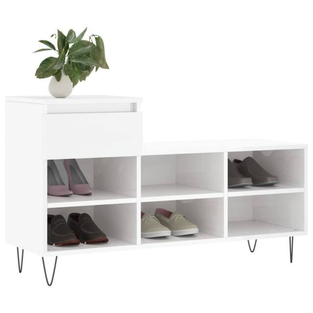 Berkfield Home Shoe Cabinet High Gloss White 102x36x60 cm Engineered Wood - Size: 102 x 36 x 60 cm - image 1