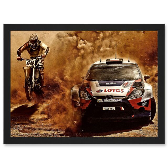 Artery8 Photograph Sport Motocross Bike Rally Car Dirt Race A4 Artwork Framed Wall Art Print in Black - image 1