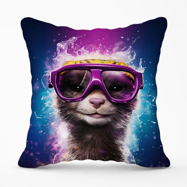 Warren Reed - Designer Splashart Ferret With Glasses Purple Outdoor Cushion - Size: 45 cm x 45 cm - image 1