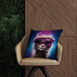 Warren Reed - Designer Splashart Ferret With Glasses Purple Outdoor Cushion - Size: 45 cm x 45 cm - thumbnail 2