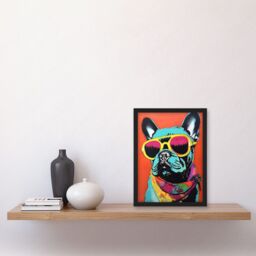 Artery8 French Bulldog Wearing Sunglasses & Bandana Artwork Framed Wall Art Print A4 in Black - thumbnail 2