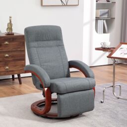 HOMCOM Swivel Recliner Chair with Extended Footrest, Manual Reclining Armchair with Wood Base for Living Room, Bedroom in Grey