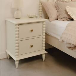 Statement Furniture Cromwell Bedside Table with Bobbin Design in Cream