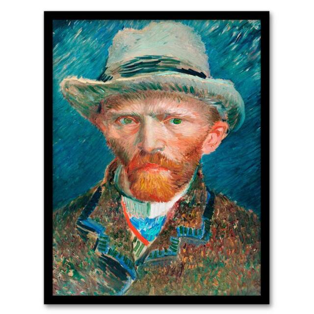 Artery8 Vincent van Gogh Framed Wall Art Print Self Portrait With Hat in Blue - Size: A4 - image 1