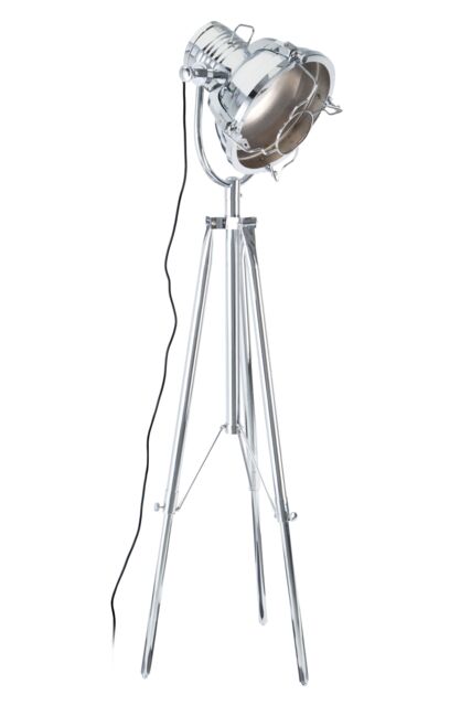 Orsina Industrial Tripod Floor Lamp, Height Adjustable Chrome Floor Light, Tiltable Spotlight With In-Line Switch in Silver - image 1