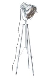 Orsina Industrial Tripod Floor Lamp, Height Adjustable Chrome Floor Light, Tiltable Spotlight With In-Line Switch in Silver - thumbnail 1