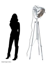 Orsina Industrial Tripod Floor Lamp, Height Adjustable Chrome Floor Light, Tiltable Spotlight With In-Line Switch in Silver - thumbnail 5