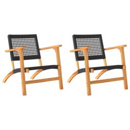 Berkfield Home Garden Chairs 2 pcs Black Poly Rattan & Acacia Wood - thumbnail 2