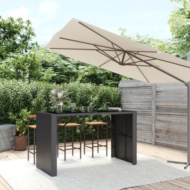 Berkfield Home Bar Table with Glass Top Black 185x80x110 cm Poly Rattan - Size: 185 x 80 x 110 cm - image 1